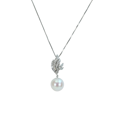 【中古】 PT850/PT900 SOUTH SEA PEARL白蝶パールペンダントネックレス 13.6mm D0.71ct 10.5g