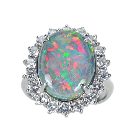 【中古】PT900 BLACK OPALブラックオパールリング BO5.43ct D1.17ct 10.4g #14.5