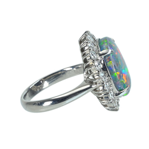 [Pre-owned] PT900 BLACK OPAL Black Opal Ring, BO 5.43ct, D 1.17ct, 10.4g, #14.5 