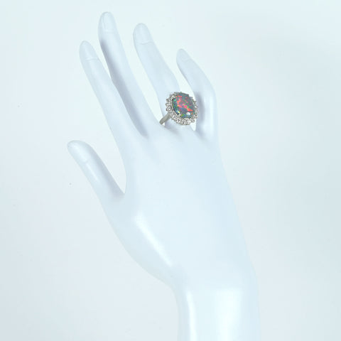 [Pre-owned] PT900 BLACK OPAL Black Opal Ring, BO 5.43ct, D 1.17ct, 10.4g, #14.5 