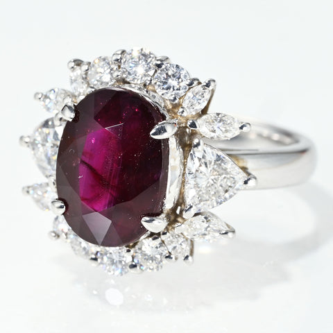 【中古】PT900 NO HEAT RUBY RING 非加熱ルビーリング R7.72ct D2.13ct GIA鑑別書 15.7g #16
