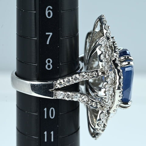 【中古】 PT950 NO-HEAT SAPPHIRE RING スリランカ産非加熱サファイアリング S11.72ct D1.94ct GIA鑑別書 18.4g #9.5