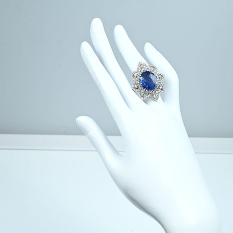 【中古】 PT950 NO-HEAT SAPPHIRE RING スリランカ産非加熱サファイアリング S11.72ct D1.94ct GIA鑑別書 18.4g #9.5