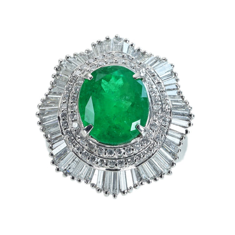 【中古】PT900 EMERALD RING エメラルドリング E3.648ct D3.53ct 12g #11