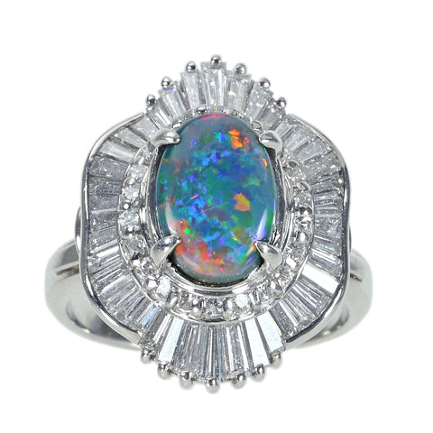 【中古】PT900 BLACK OPAL ブラックオパールリング BO1.61ct D1.44ct ソーティング付き 12.1g #12