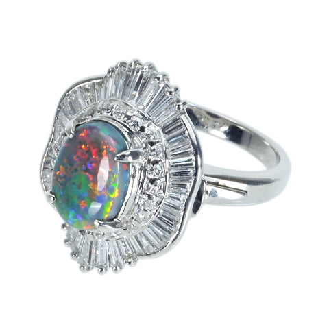 【中古】PT900 BLACK OPAL ブラックオパールリング BO1.61ct D1.44ct ソーティング付き 12.1g #12