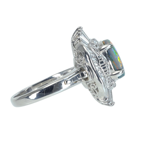 【中古】PT900 BLACK OPAL ブラックオパールリング BO1.61ct D1.44ct ソーティング付き 12.1g #12
