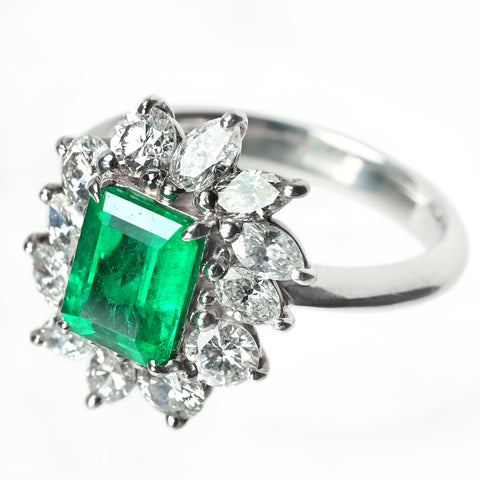【中古】Pt900 EMERALD エメラルド リング E1.59ct D1.39ct 7.9g コロンビアムゾー鉱山産 GRS鑑別書付き