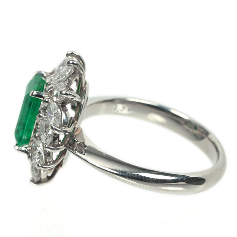【中古】Pt900 EMERALD エメラルド リング E1.59ct D1.39ct 7.9g コロンビアムゾー鉱山産 GRS鑑別書付き
