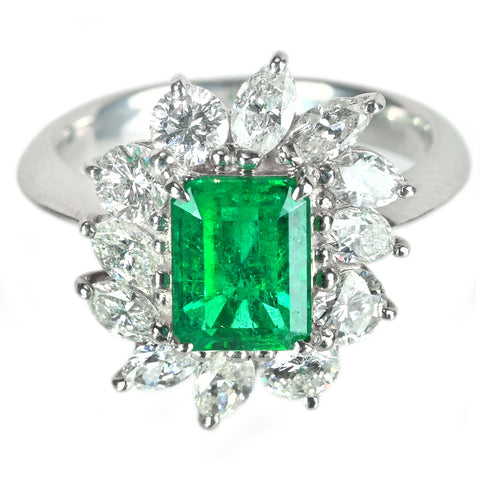【中古】Pt900 EMERALD エメラルド リング E1.59ct D1.39ct 7.9g コロンビアムゾー鉱山産 GRS鑑別書付き