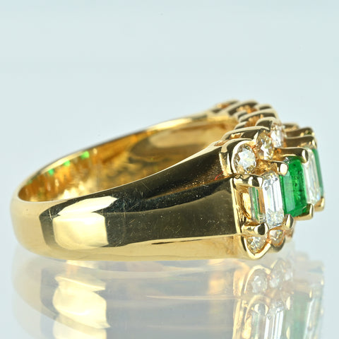 【中古】K18YG EMERALDエメラルド・ダイヤモンドリング E1.03ct D2.45ct 7.0g #13