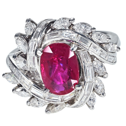 【中古】PT900 RUBY RING ルビーリング R2.018ct D1.57ct CGLソーティング 11.5g ＃12