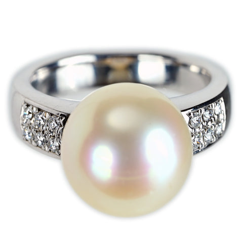 【中古】TASAKI タサキ PT900 南洋白蝶 パールリング 12.0mm D0.11ct 11.2g #9.5