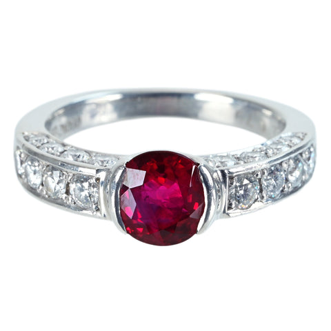 【中古】Queen（平和堂貿易）PT950 RUBYビルマ産ルビーリング R1.384ct D0.79ct GIA鑑別書 6.4g #9