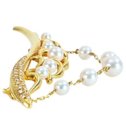 【中古】MIKIMOTO ミキモト18YG AKOYA BROACH アコヤパールブローチ P3.5-6.5mm 11.3g ONE PRICE