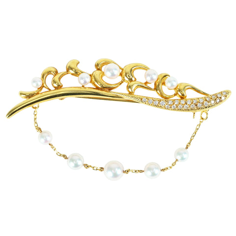 【中古】MIKIMOTO ミキモト18YG AKOYA BROACH アコヤパールブローチ P3.5-6.5mm 11.3g ONE PRICE