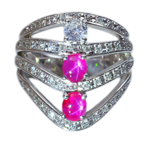 【中古】PT900 STAR RUBY RING スタールビーリング SR1.38ct D0.30ct D0.57ct 16.2g #13