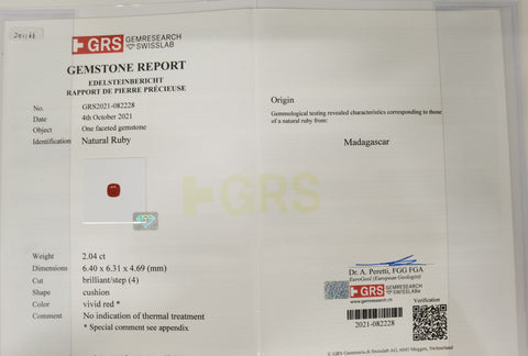 【中古】PT900 RUBYマダガスカル産 非加熱ルビーリング R2.04ct D0.85ct GRS鑑別書 7.3g ＃12.5