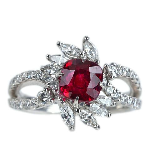 【中古】PT900 RUBYマダガスカル産 非加熱ルビーリング R2.04ct D0.85ct GRS鑑別書 7.3g ＃12.5