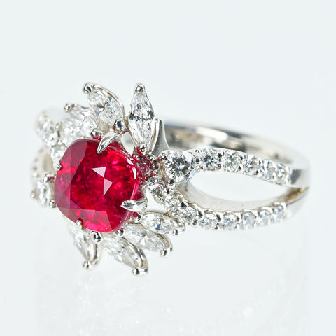 【中古】PT900 RUBYマダガスカル産 非加熱ルビーリング R2.04ct D0.85ct GRS鑑別書 7.3g ＃12.5