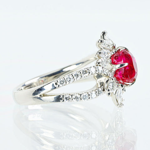 【中古】PT900 RUBYマダガスカル産 非加熱ルビーリング R2.04ct D0.85ct GRS鑑別書 7.3g ＃12.5