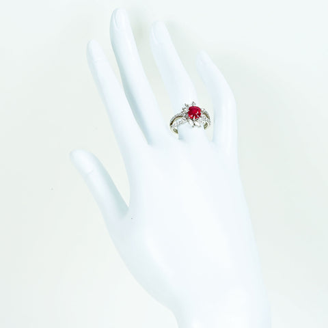 【中古】PT900 RUBYマダガスカル産 非加熱ルビーリング R2.04ct D0.85ct GRS鑑別書 7.3g ＃12.5