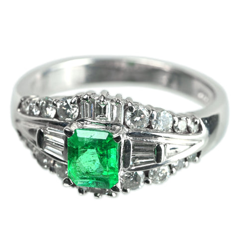 【中古】PT900 EMERALD エメラルド リング E0.53ct D0.68ct 5.8g