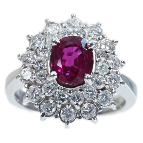 [Used] PT900 RUBY RING Ruby Ring R1.416ct D0.80ct 7.8g #6 CGL Sorting 