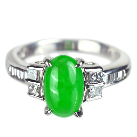 【中古】PT900 JADEITE ヒスイリング J2.27ct D0.41ct GGSソーティング付き 6.3g #9.5