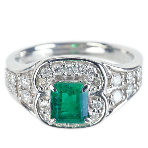【中古】PT900 EMERALD エメラルドリング E0.91ct D0.52ct 8.1g #13