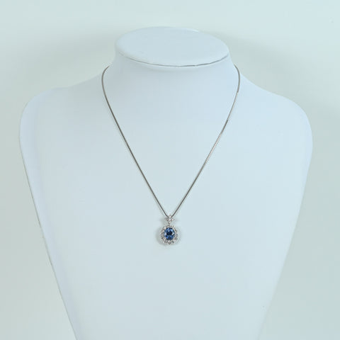 【中古】PT850/PT900 SAPPHIRE ビルマ産非加熱サファイアペンダントネックレス S4.11ct D1.36ct GIA鑑別書 9.3g