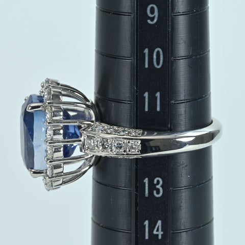 Pre-owned PT950 No Heat Sapphire Ring, Sri Lankan, Unheated Sapphire, S6.95ct, D1.11ct, GIA Certificate, 9.4g, #12 