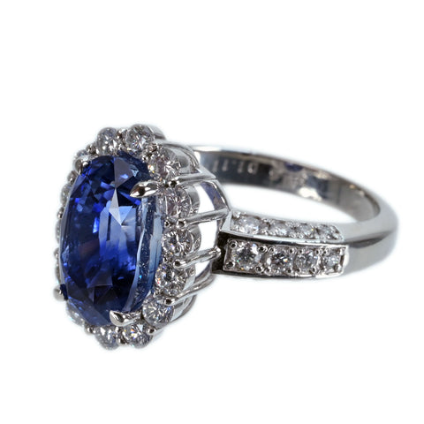 Pre-owned PT950 No Heat Sapphire Ring, Sri Lankan, Unheated Sapphire, S6.95ct, D1.11ct, GIA Certificate, 9.4g, #12 