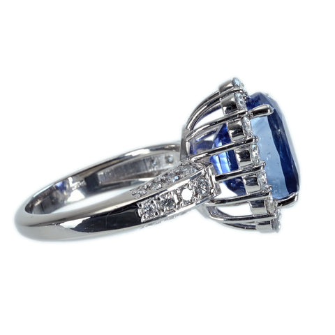 Pre-owned PT950 No Heat Sapphire Ring, Sri Lankan, Unheated Sapphire, S6.95ct, D1.11ct, GIA Certificate, 9.4g, #12 