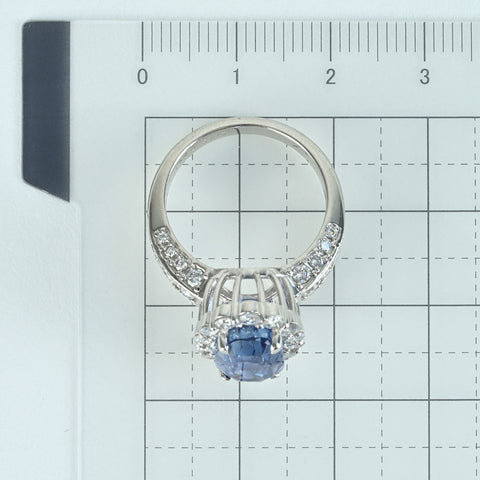 Pre-owned PT950 No Heat Sapphire Ring, Sri Lankan, Unheated Sapphire, S6.95ct, D1.11ct, GIA Certificate, 9.4g, #12 