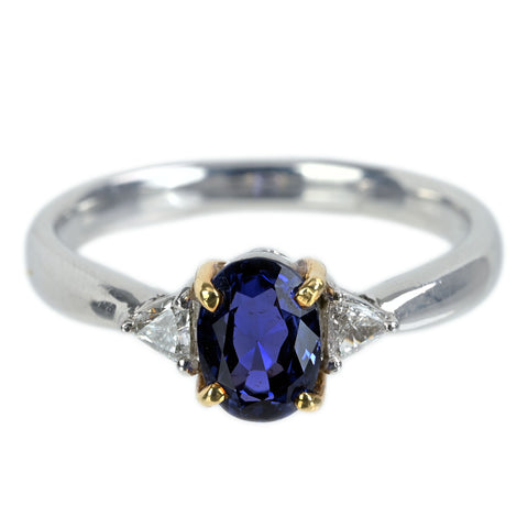 【中古】PT900/K18YG SAPPHIRミャンマー産非加熱サファイアリング S1.232ct D0.12ct GIA鑑別書 4.8g ＃14