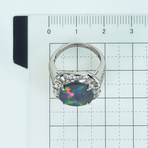 【中古】PT900 BLACK OPALブラックオパールリング BO3.16ct D1.03ct  鑑別書 9.0g #10