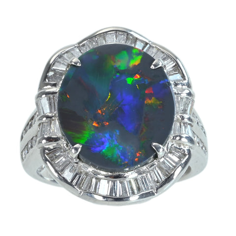 【中古】PT900 BLACK OPALブラックオパールリング BO3.16ct D1.03ct  鑑別書 9.0g #10