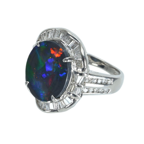 【中古】PT900 BLACK OPALブラックオパールリング BO3.16ct D1.03ct  鑑別書 9.0g #10