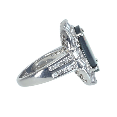 【中古】PT900 BLACK OPALブラックオパールリング BO3.16ct D1.03ct  鑑別書 9.0g #10