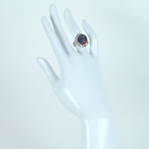 【中古】PT900 BLACK OPALブラックオパールリング BO3.16ct D1.03ct  鑑別書 9.0g #10