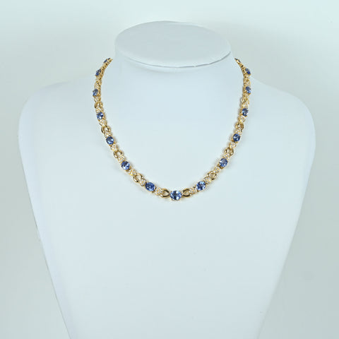 【中古】K18YG SAPPHIRE NECKLACE サファイア/ダイヤモンドネックレス S24.02ct D3.12ct 42.6g
