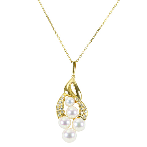 【中古】MIKIMOTO ミキモト K18YG AKOYA PEARLアコヤパールペンダントネックレス P5.0-7.5mm D 8.0g ONE PRICE