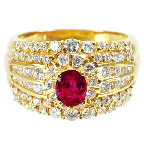 【中古】K18YG RUBY RING ルビーリング R0.73ct D1.36ct 10.1g #14.5