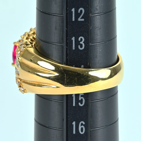 【中古】K18YG RUBY RING ルビーリング R0.73ct D1.36ct 10.1g #14.5