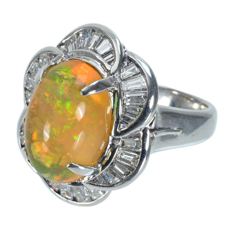 【中古】PT900 MEXICO OPALメキシコオパールリング MO6.27ct D1.35ct 15.0g #15