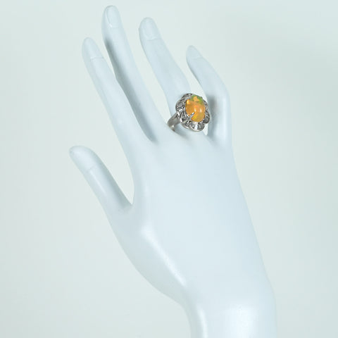 【中古】PT900 MEXICO OPALメキシコオパールリング MO6.27ct D1.35ct 15.0g #15