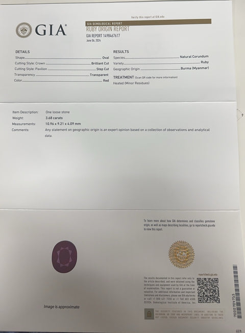 【中古】PT950 RUBY RING ビルマ産ルビーリング R3.681ct D2.33ct GIA鑑別書 9.5g ＃12