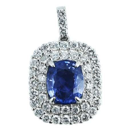 【中古】PT950 SAPPHIRE PENDANT TOP 非加熱サファイアペンダントトップ S3.319ct D1.31ct 日宝協ソーティング 5.6g