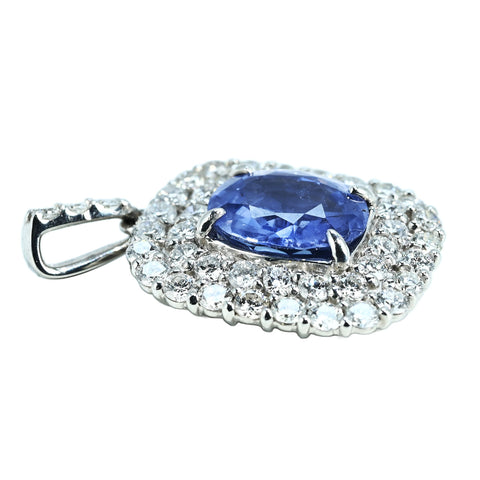 【中古】PT950 SAPPHIRE PENDANT TOP 非加熱サファイアペンダントトップ S3.319ct D1.31ct 日宝協ソーティング 5.6g